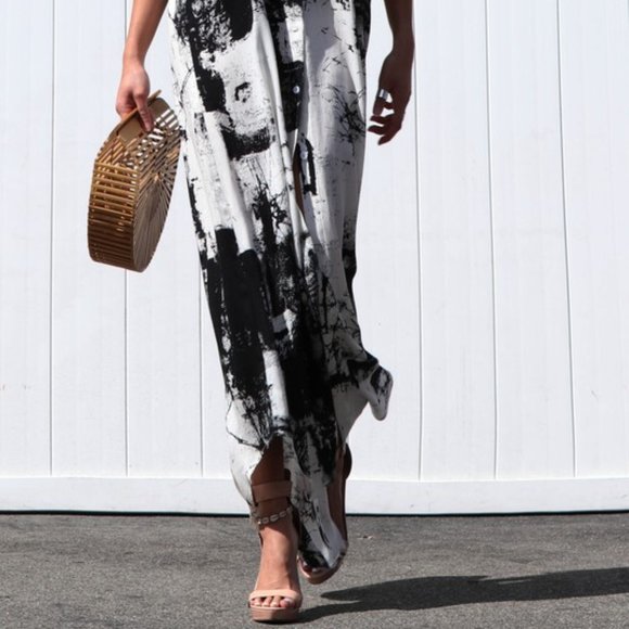 Shirt Dress, Black & White Button Down Dress, Modest Maxi, Summer Shirt Dress - Picture 10 of 11